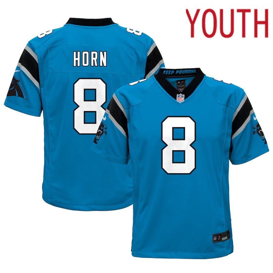 Youth Carolina Panthers 8 Jaycee Horn Nike Blue Game NFL Jersey